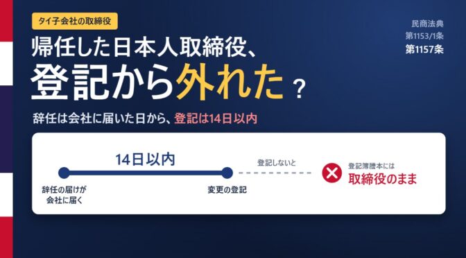 帰任した日本人取締役、タイの登記から外れていますか｜辞任は会社に届いた日から、登記は14日以内